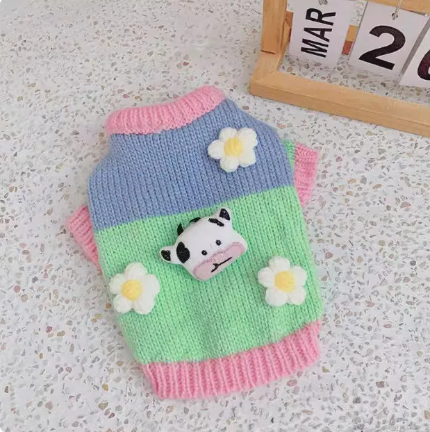 Blended fabric pet dog sweater in flower colour for autumn and winter sizes L and XL