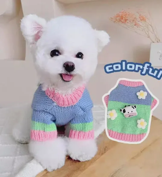Blended fabric pet dog sweater in flower colour for autumn and winter sizes L and XL