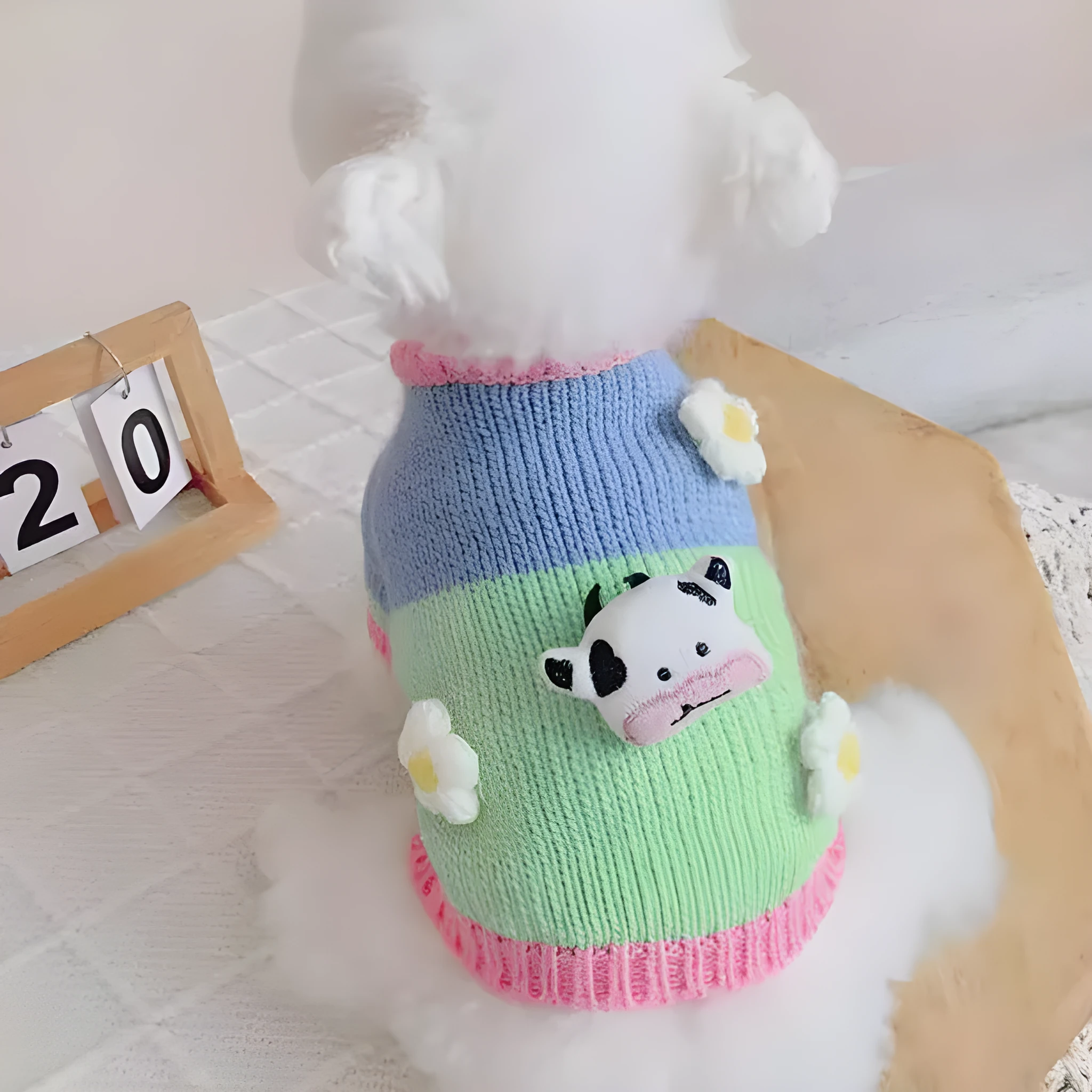 Blended fabric pet dog sweater in flower colour for autumn and winter sizes L and XL
