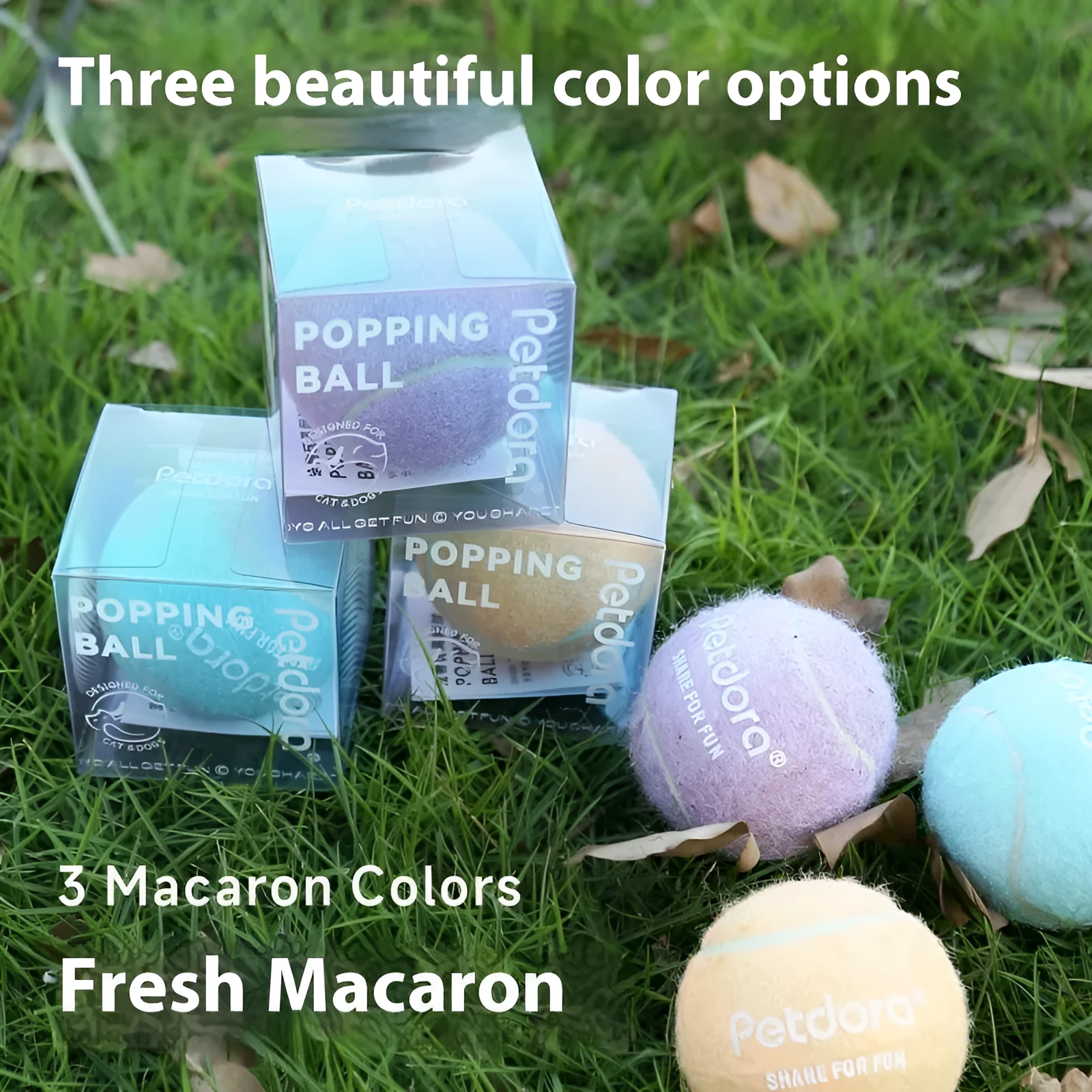 Dog toy high elastic macaron pet tennis ball in ice crystal blue on white background