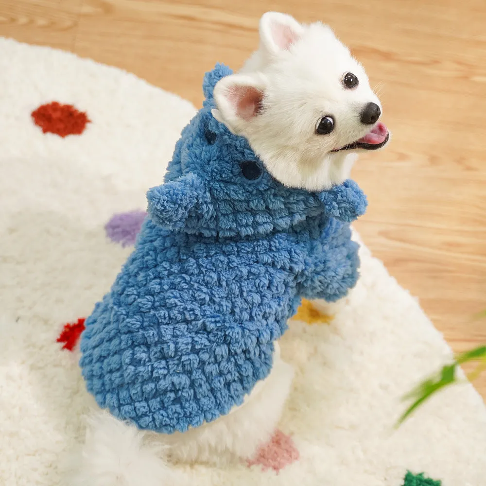 Sea blue shark plush pet costume for dogs and cats with thickened polyester material