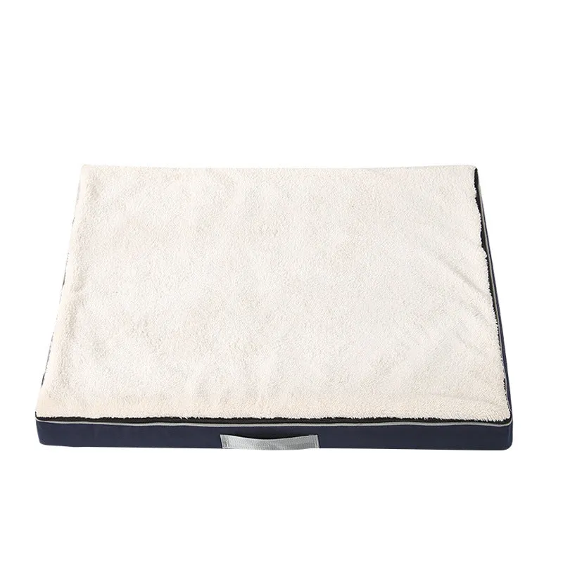 Brown removable cover memory sponge dog mat showing size options on a wooden floor.