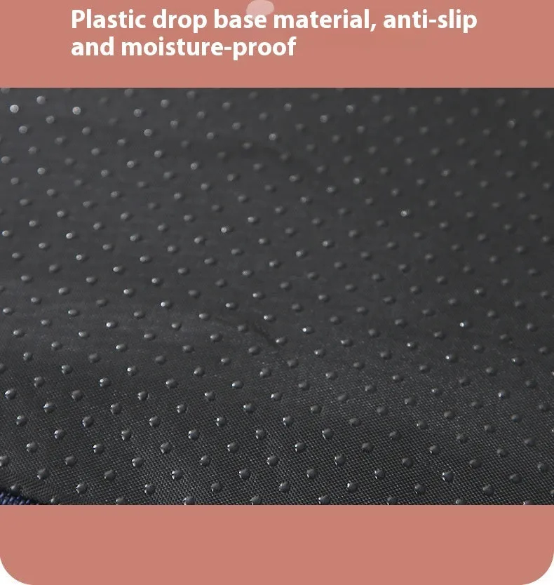 Brown removable cover memory sponge dog mat showing size options on a wooden floor.