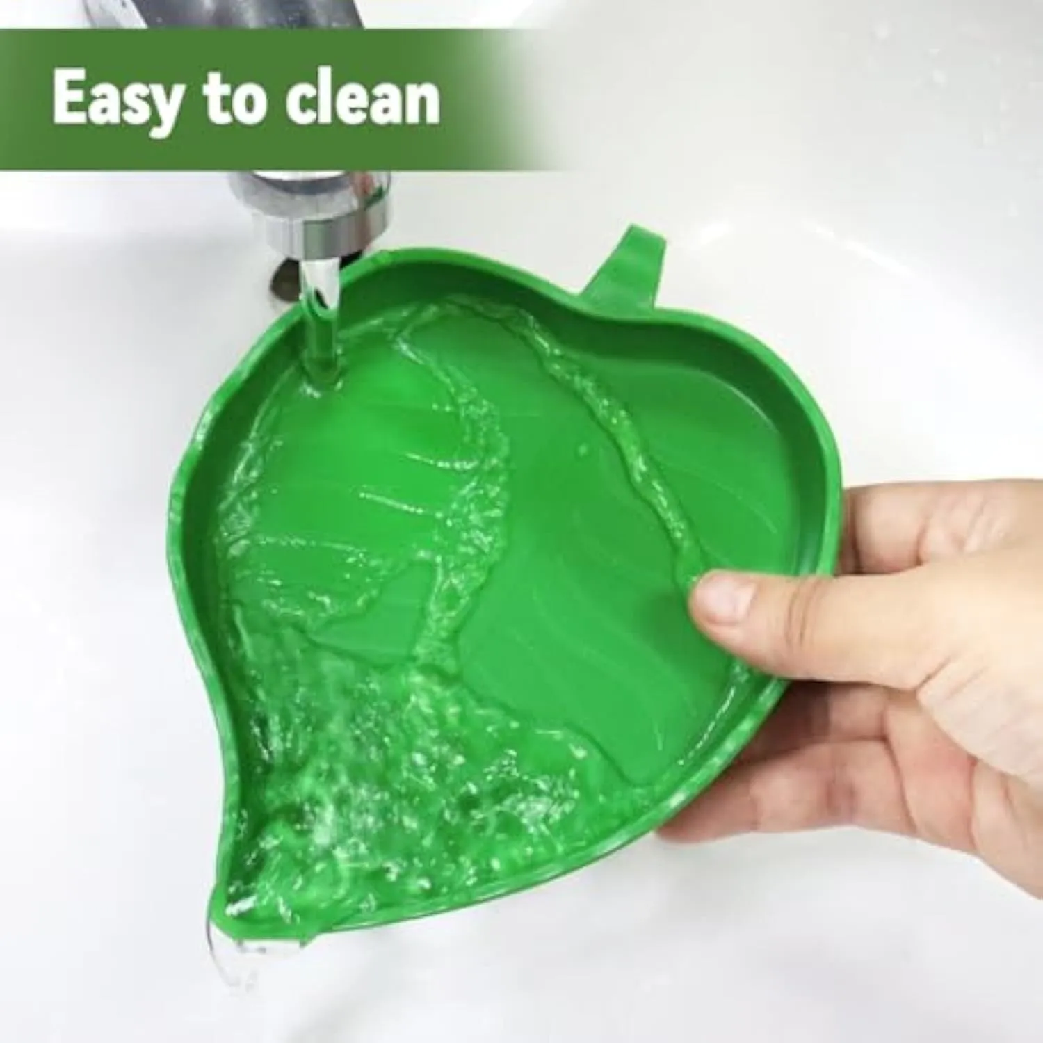 2 pcs leaf-shaped reptile food and water bowls in large and small sizes, made from plastic