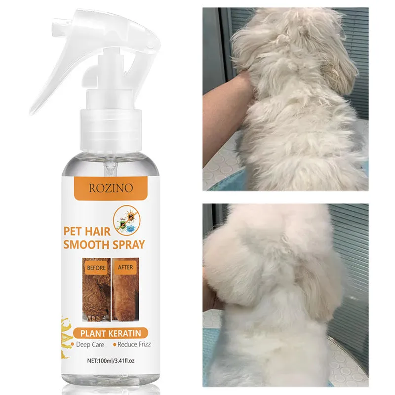 Pet-specific anti-static anti-knotting odour removing grooming spray in 100ml bottle for dogs and cats