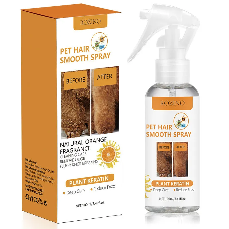 Pet-specific anti-static anti-knotting odour removing grooming spray in 100ml bottle for dogs and cats