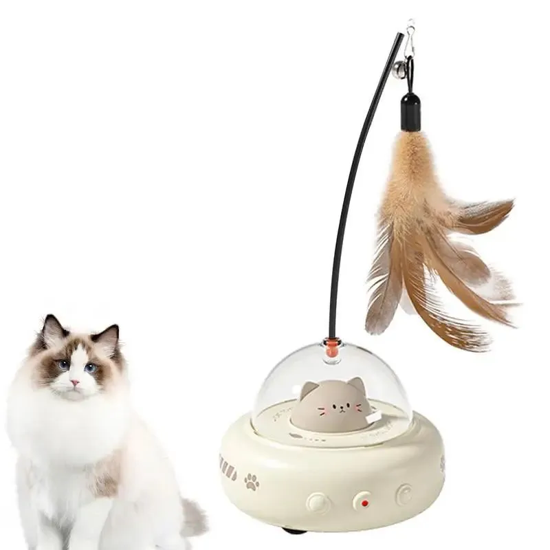 Electric interactive cat toy with feather teaser, 360 red light beam, ABS body and TPR wheels, in pink colour