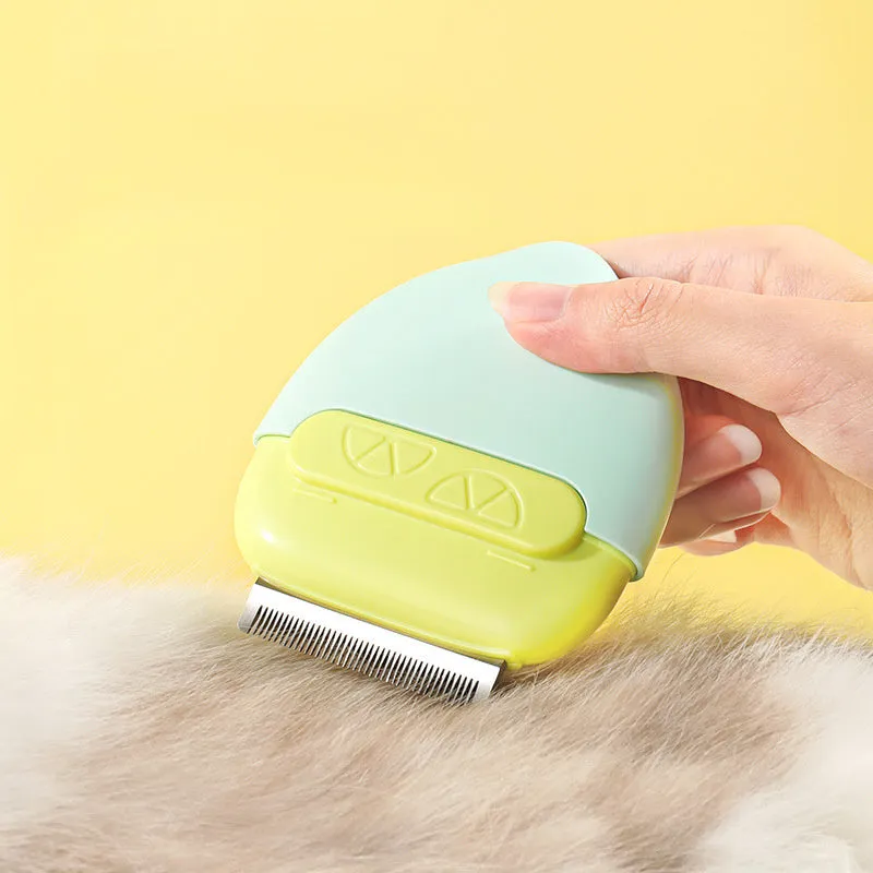 Blue double-headed mini pet comb with lid on a surface, showing two grooming surfaces for cats and small dogs