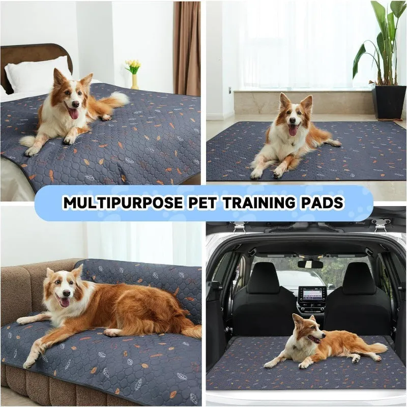 Reusable cloth dog training pad in dark gray leaves pattern, absorbent and non-slip, 100x155cm size