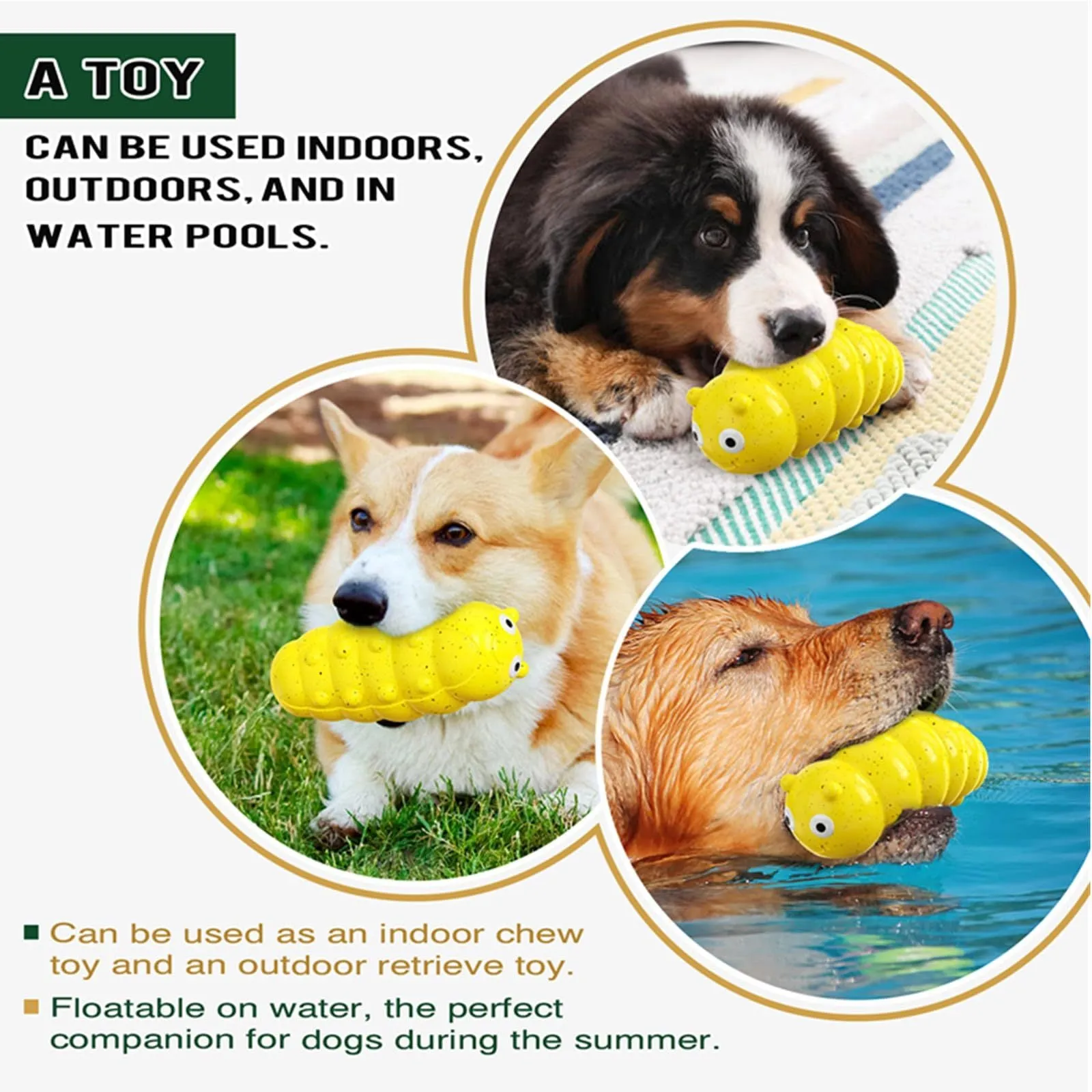 Indestructible squeaky dog chew toy for aggressive chewers, food grade material, medium size, green colour
