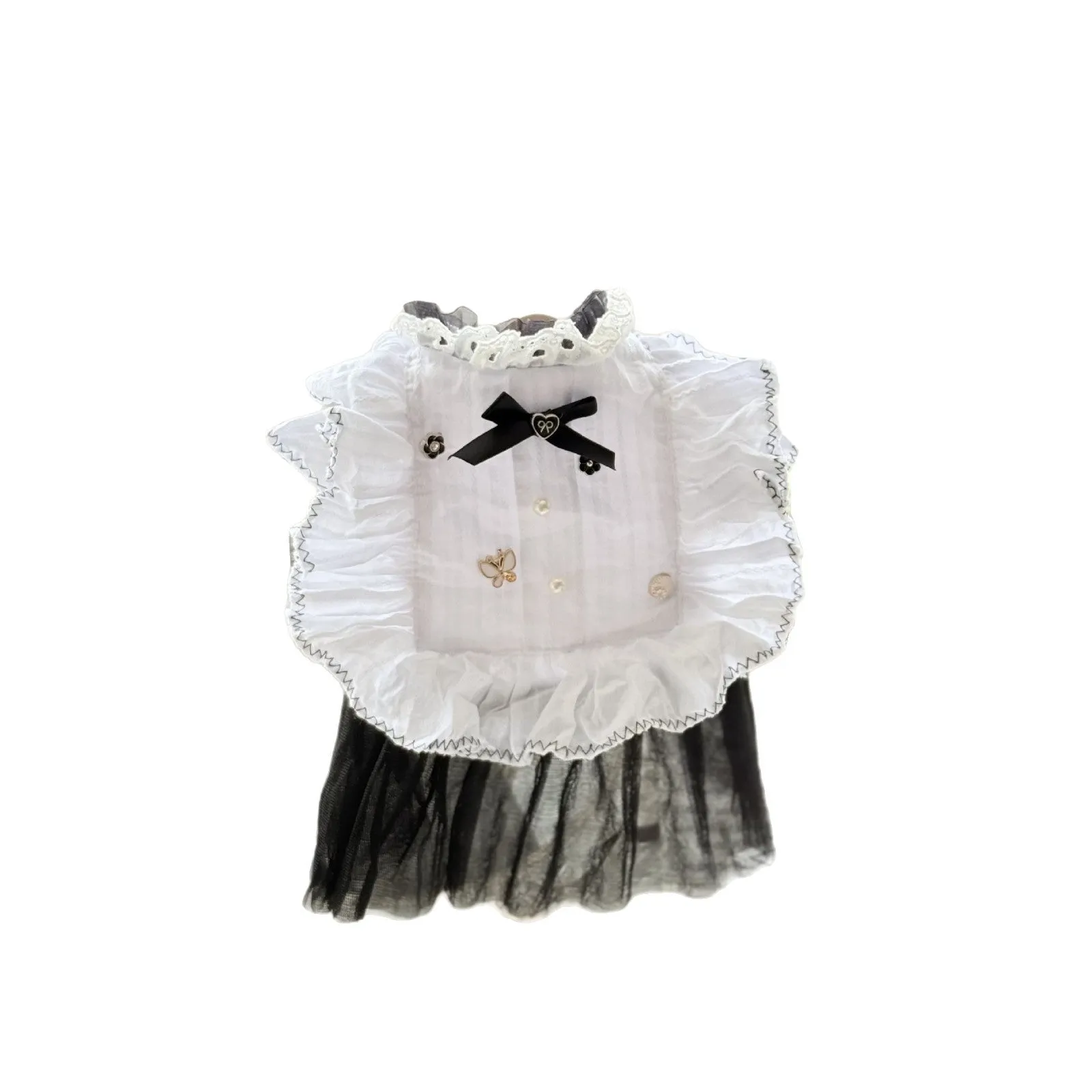 White yarn skirt princess-style dog dress for small dogs, shown on a mannequin.