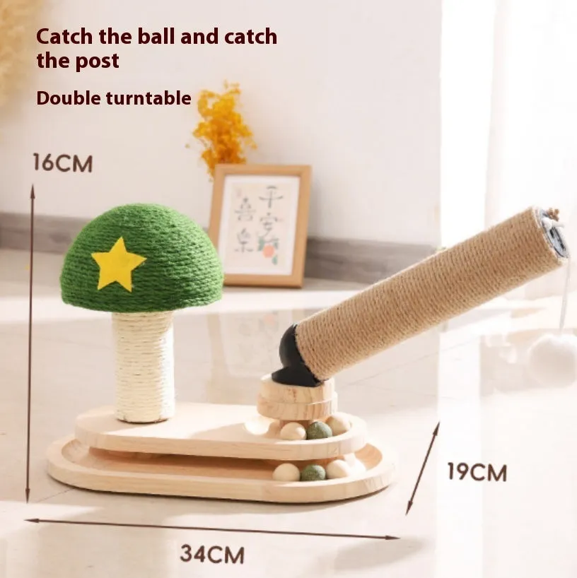 Wooden cat climbing frame with scratch-resistant pillar and double turntable