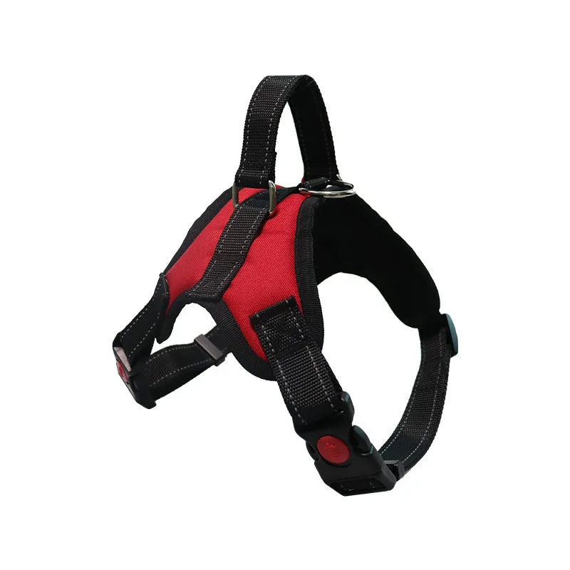 Explosion-proof polyester dog chest strap in army green camouflage on a medium dog