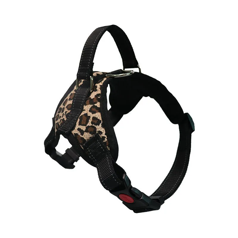 Explosion-proof polyester dog chest strap in army green camouflage on a medium dog
