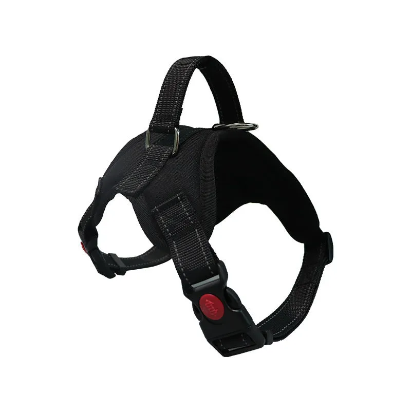 Explosion-proof polyester dog chest strap in army green camouflage on a medium dog