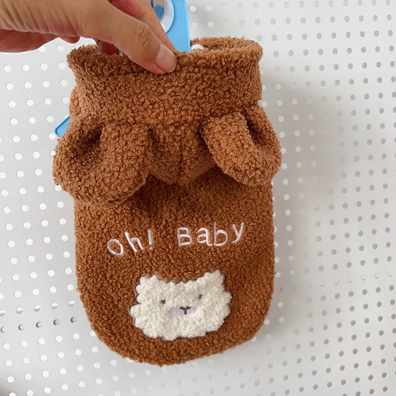 Bear ear velvet pet vest in brown for small dogs and cats, polyester casual style