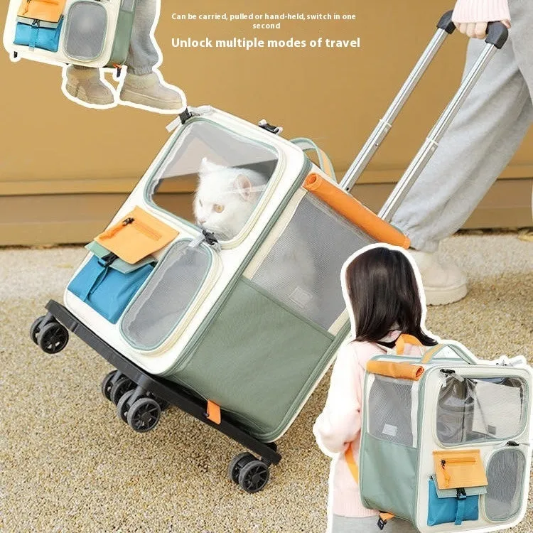 Outdoor portable cat backpack in beige green Oxford fabric with 45L capacity