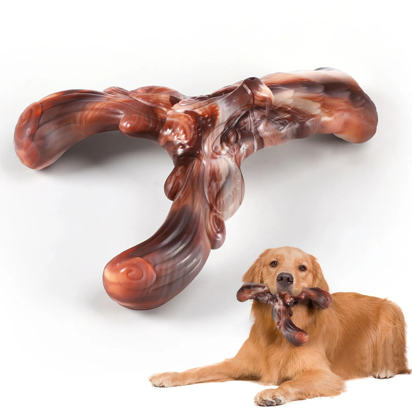 Nylon dog chewing toy in antlers beef flavour on a light background