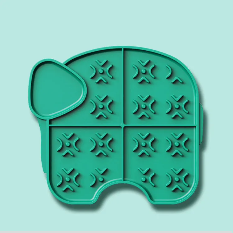 Gray silicone pet slow food pad with suction cups under a pet bowl