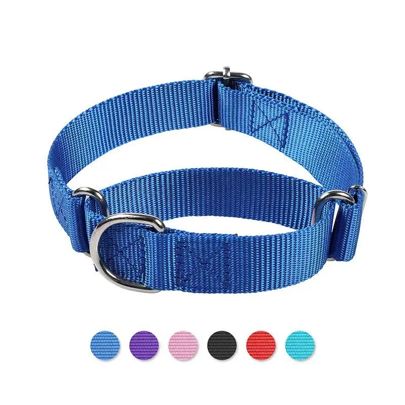 Adjustable nylon explosion-proof pet collar in blue with hand-holding rope for cats and dogs