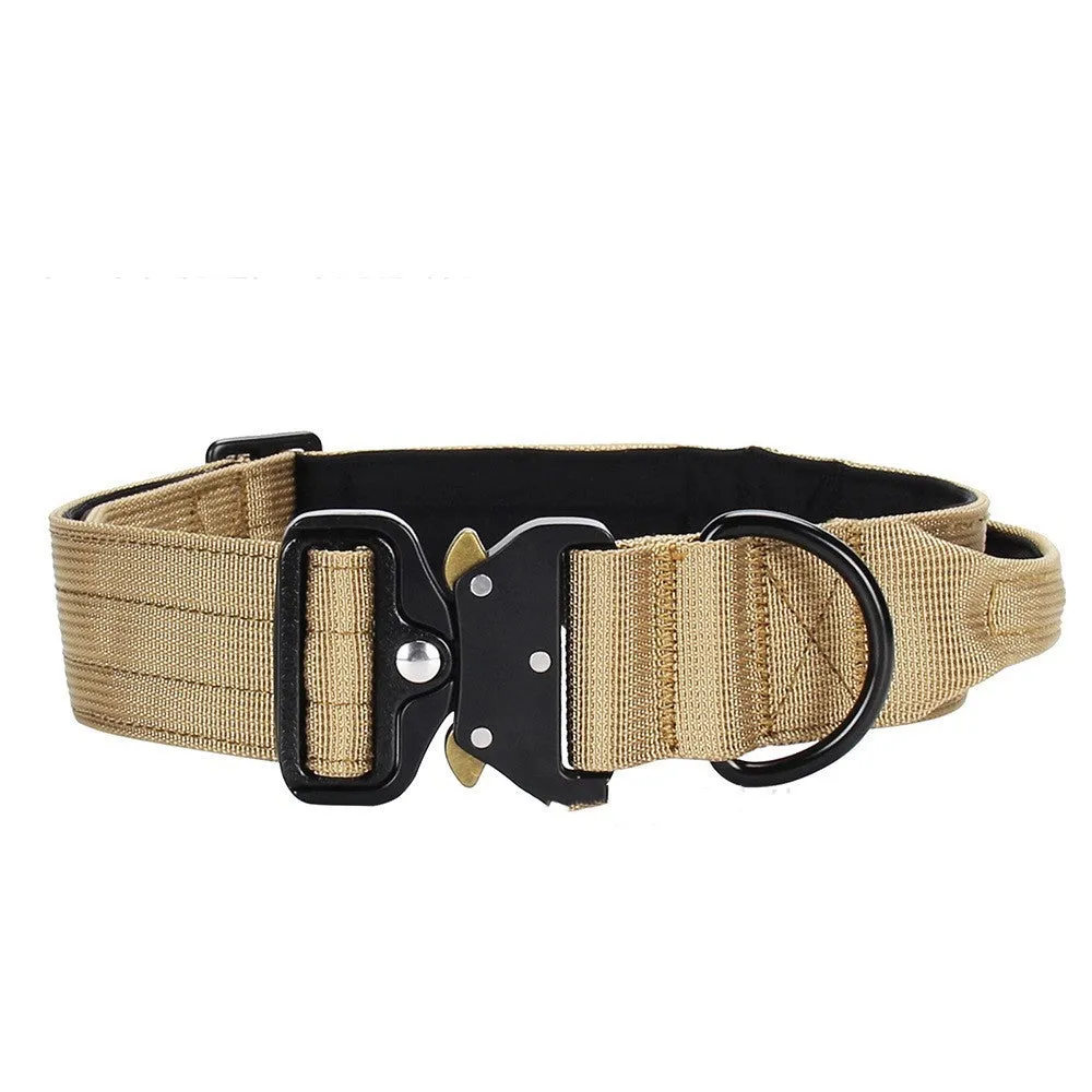 Nylon explosion-proof handle dog collar in black, 1.5-inch width, size M for neck 38-46cm
