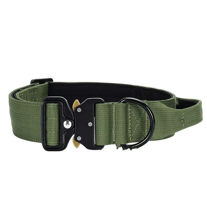 Nylon explosion-proof handle dog collar in black, 1.5-inch width, size M for neck 38-46cm