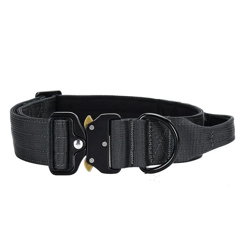 Nylon explosion-proof handle dog collar in black, 1.5-inch width, size M for neck 38-46cm