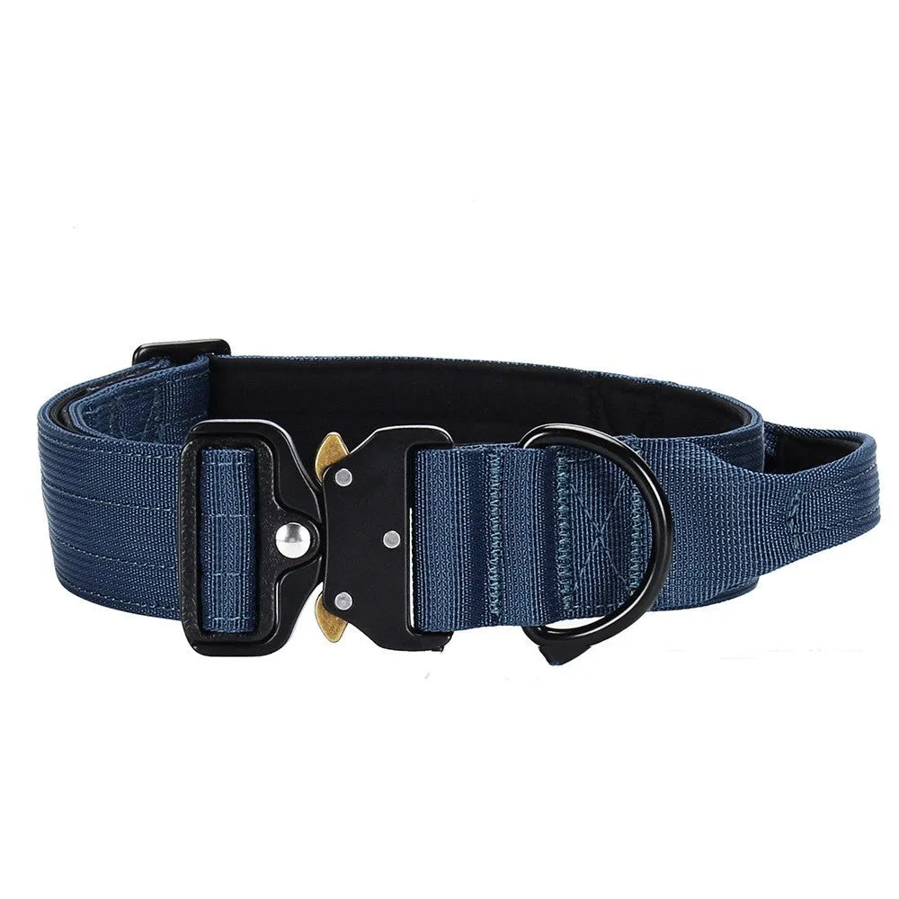 Nylon explosion-proof handle dog collar in black, 1.5-inch width, size M for neck 38-46cm