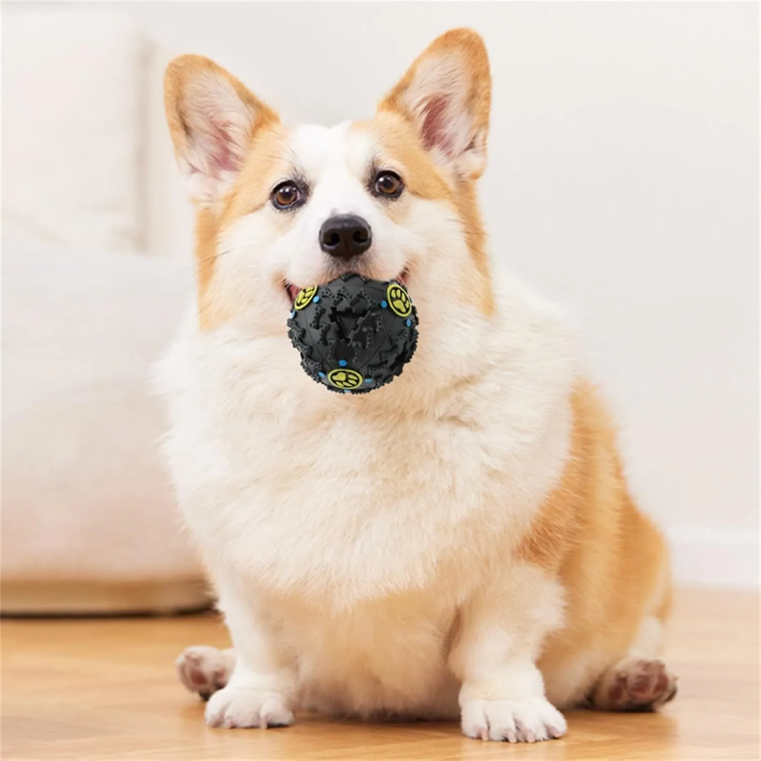 Interactive wiggly giggle dog toy – bite resistant TPU ball with meteorite bumps, available in 3 sizes (75mm, 90mm, 120mm)