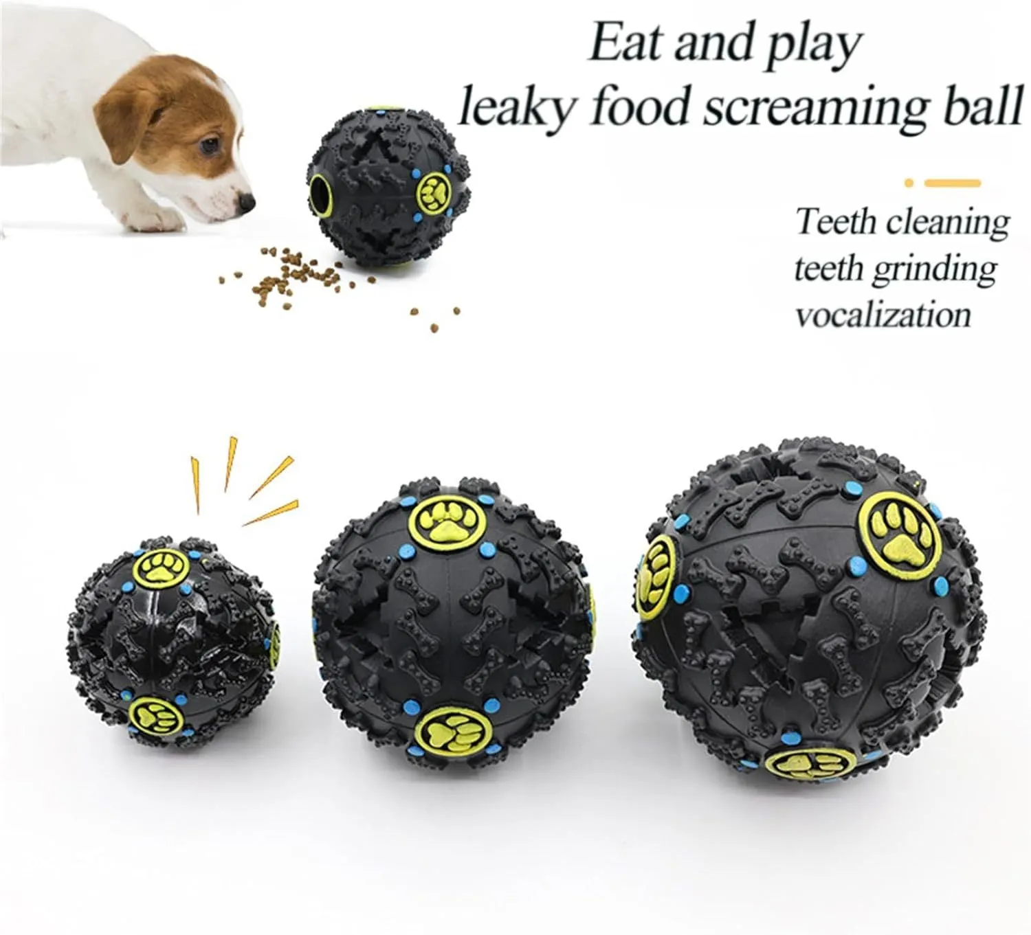 Interactive wiggly giggle dog toy – bite resistant TPU ball with meteorite bumps, available in 3 sizes (75mm, 90mm, 120mm)