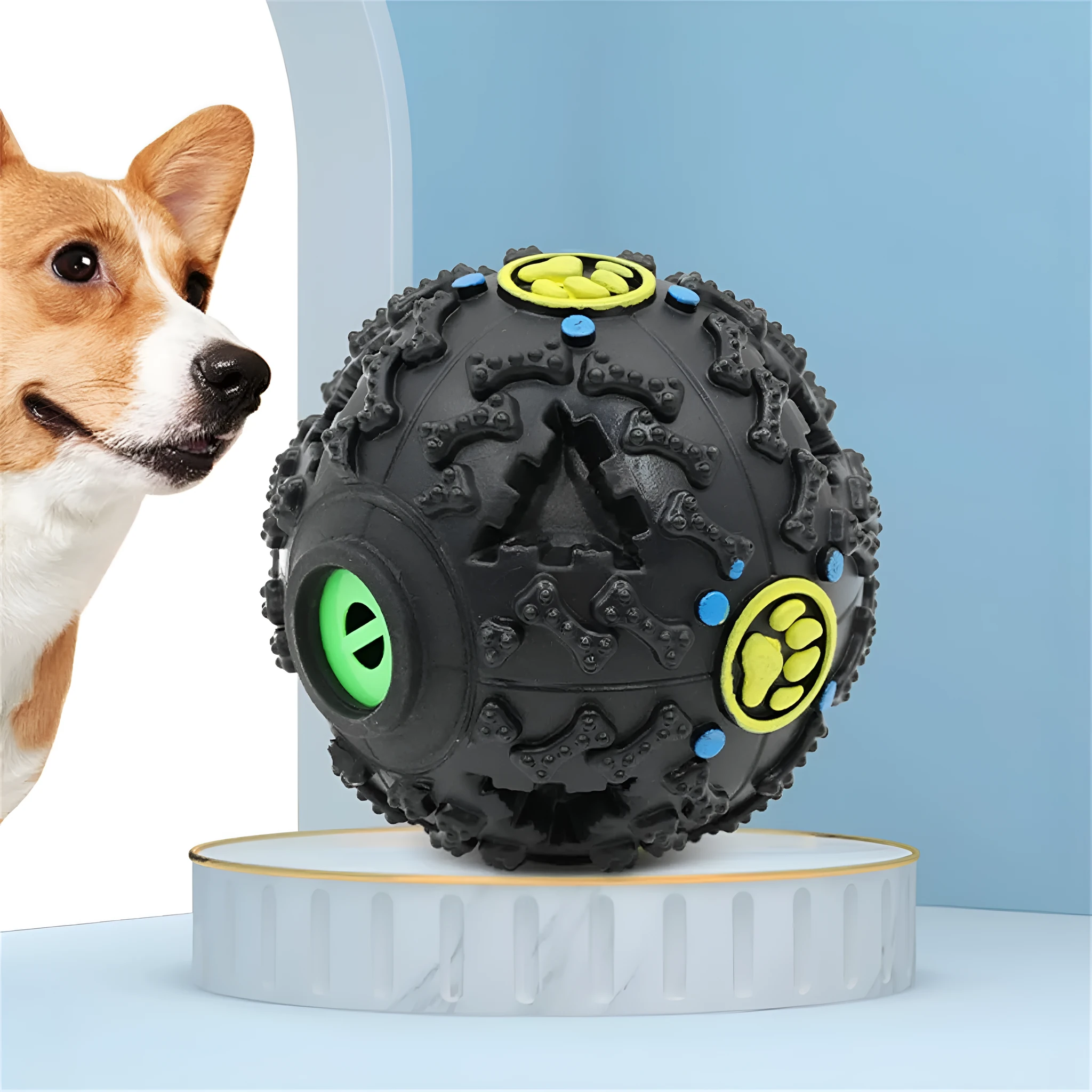 Interactive wiggly giggle dog toy – bite resistant TPU ball with meteorite bumps, available in 3 sizes (75mm, 90mm, 120mm)