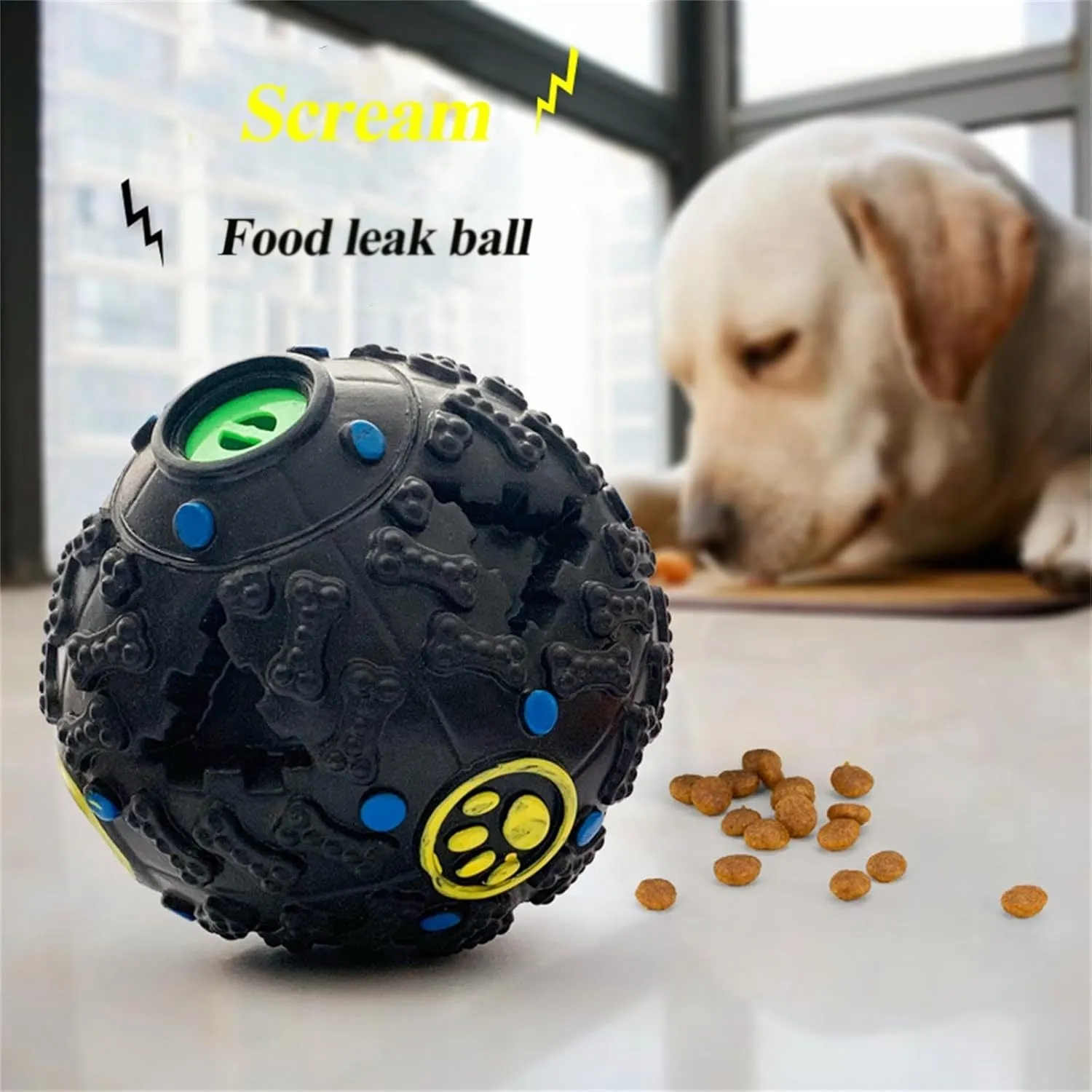 Interactive wiggly giggle dog toy – bite resistant TPU ball with meteorite bumps, available in 3 sizes (75mm, 90mm, 120mm)