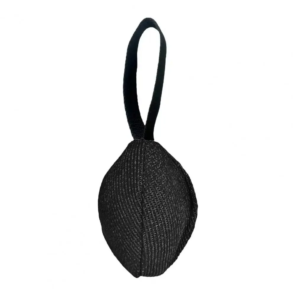 Linen tug toy with T-shaped pull tab, handcrafted in Europe from heavy-duty French linen, 14x11cm, available in blue