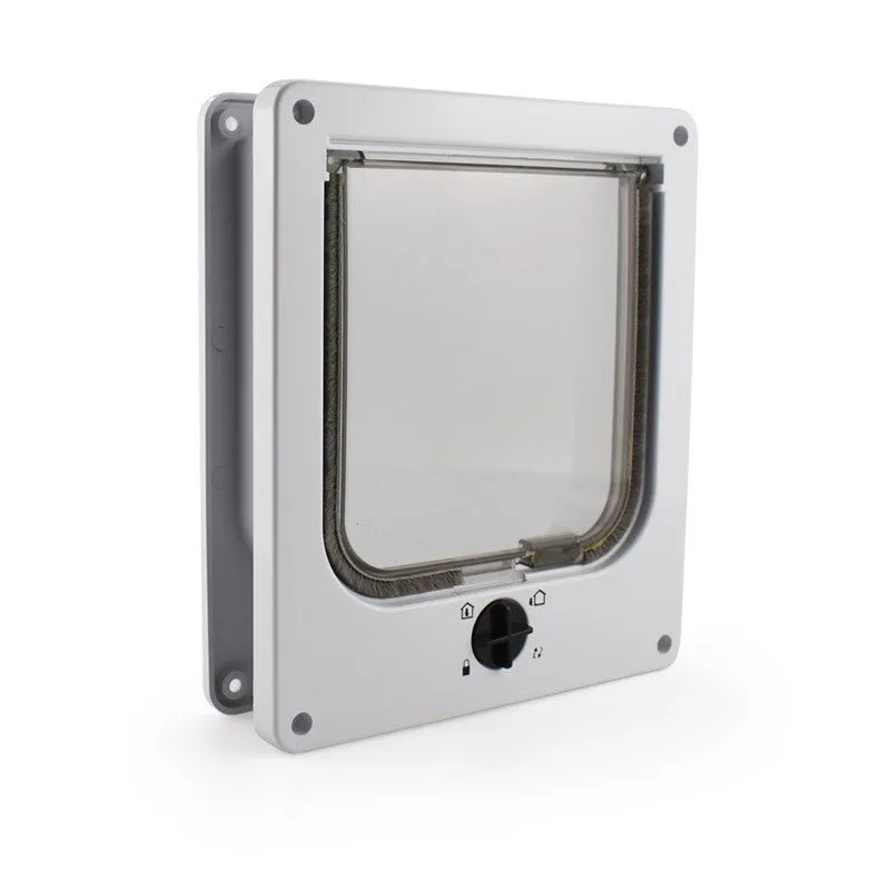 Interior cat door with rotary lock magnetic closure in black, showing frame and flap.
