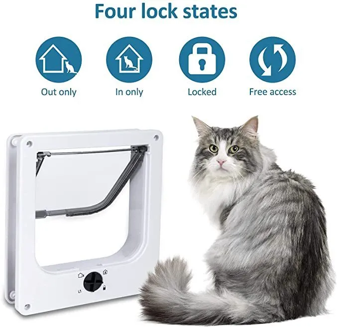Interior cat door with rotary lock magnetic closure in black, showing frame and flap.