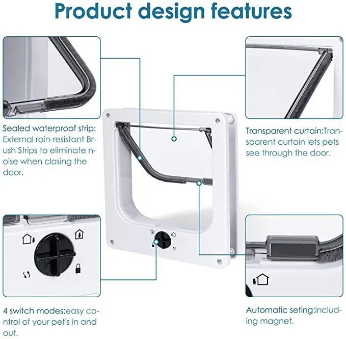 Interior cat door with rotary lock magnetic closure in black, showing frame and flap.