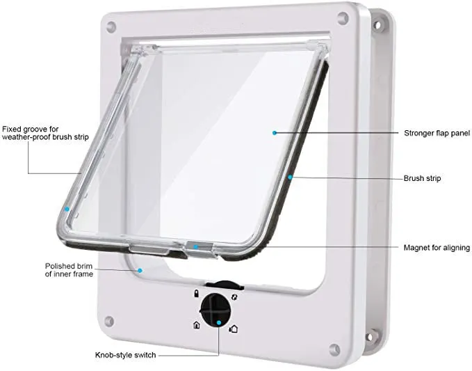 Interior cat door with rotary lock magnetic closure in black, showing frame and flap.