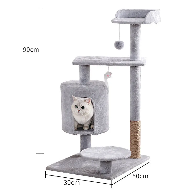 Lepet cat climbing frame with plush material and scratch board in white and brown colour