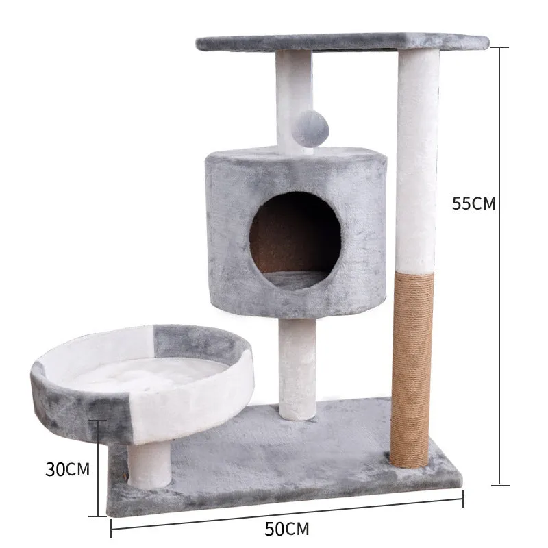 Lepet cat climbing frame with plush material and scratch board in white and brown colour