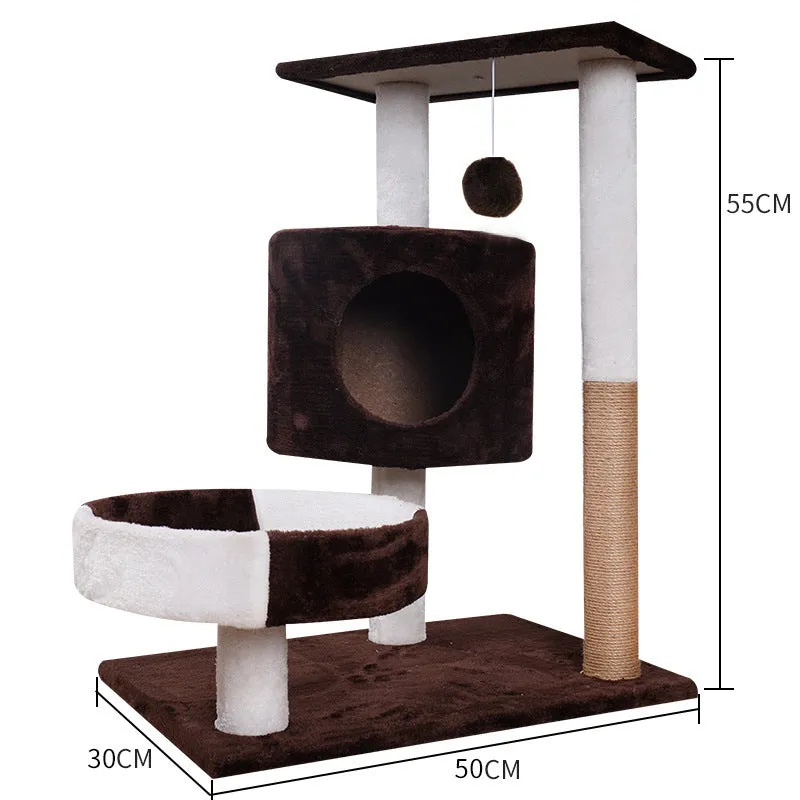 Lepet cat climbing frame with plush material and scratch board in white and brown colour