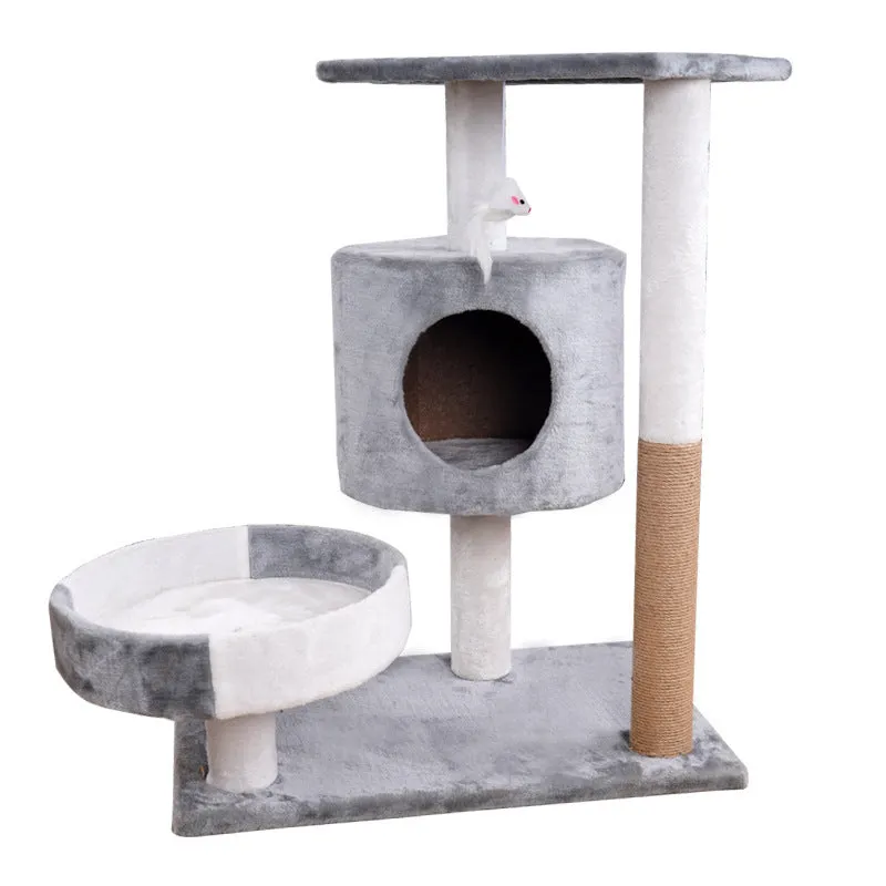 Lepet cat climbing frame with plush material and scratch board in white and brown colour