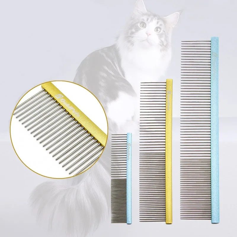 Double-sided stainless steel pet comb with 1mm fine teeth in blue option for dog and cat grooming