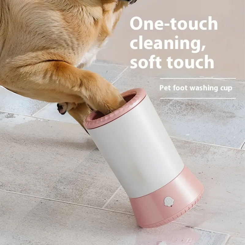 Electric foot-washing cup for dogs and cats in pink, blue, and white and blue colours
