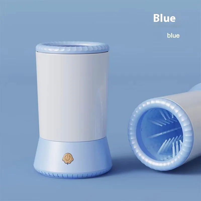 Electric foot-washing cup for dogs and cats in pink, blue, and white and blue colours