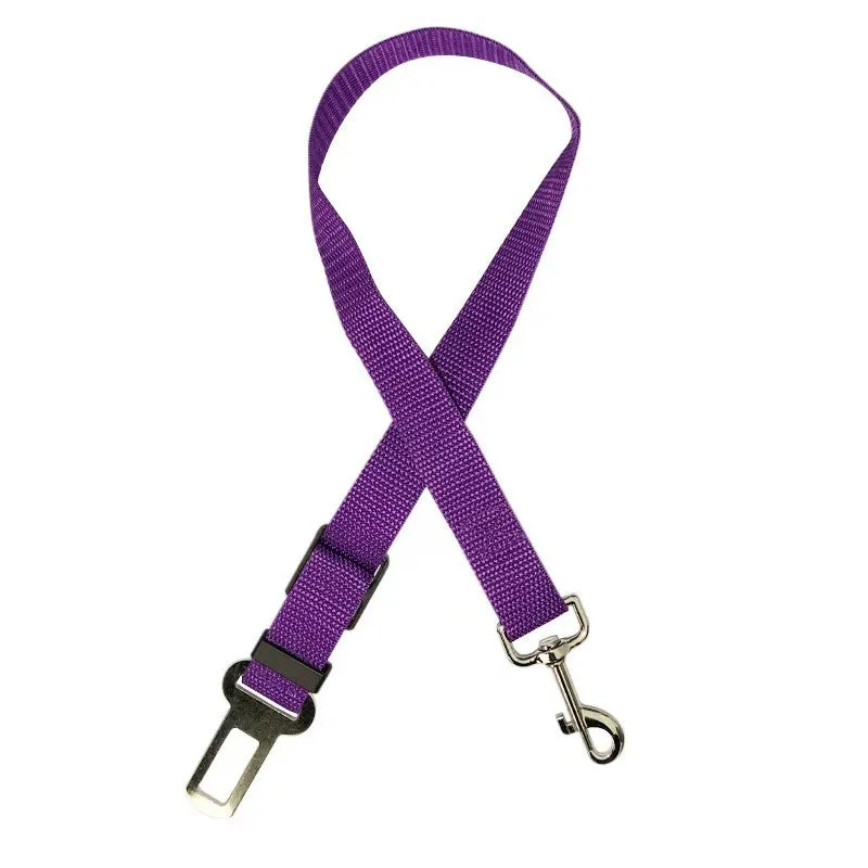 Black dog car seat belt with metal clip and adjustable polyester webbing on car seat