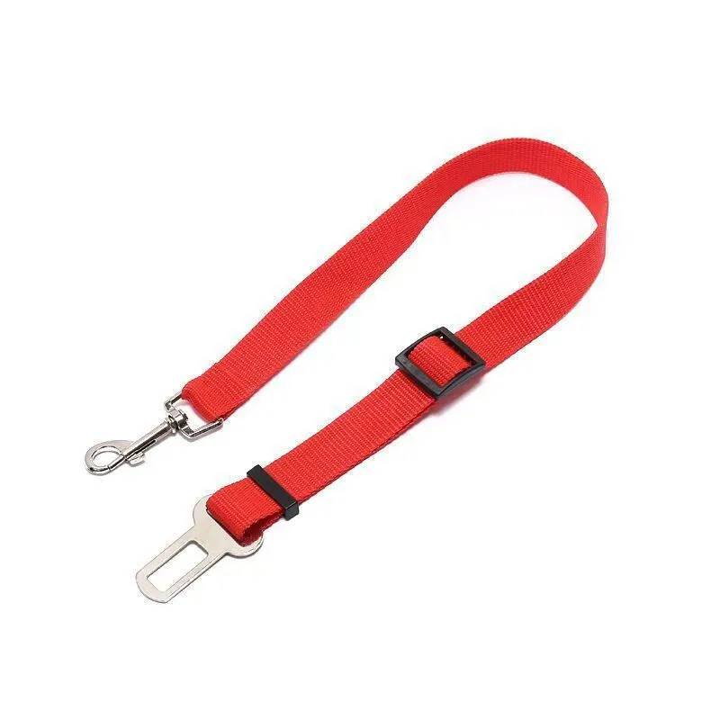 Black dog car seat belt with metal clip and adjustable polyester webbing on car seat