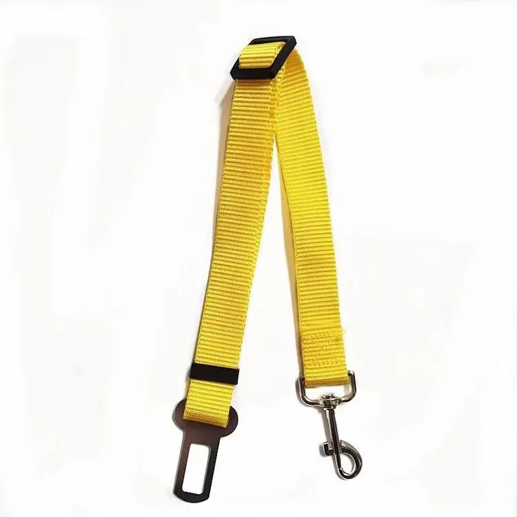 Black dog car seat belt with metal clip and adjustable polyester webbing on car seat