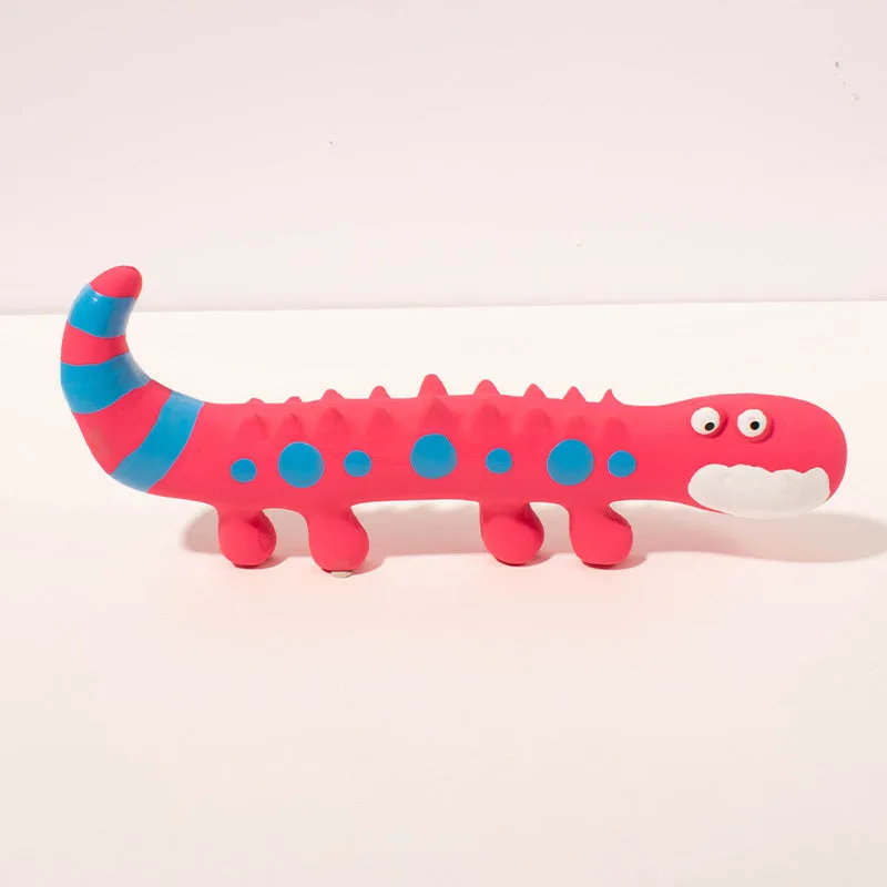 Green latex lizard-shaped dog chew toy with squeaker for aggressive chewers