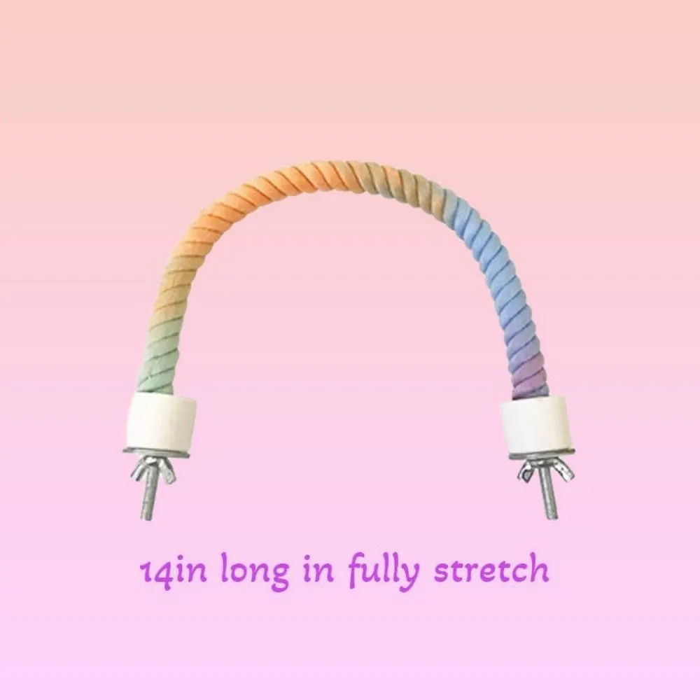 Gradient colour bird rope perch with U-shape and circular swing on a cage