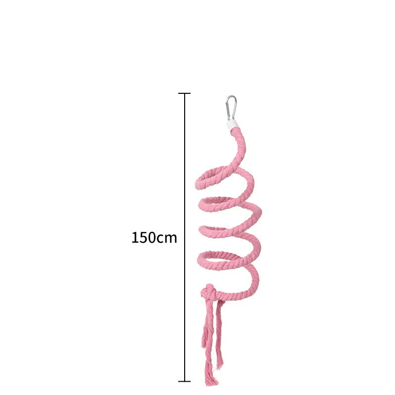 Gradient colour bird rope perch with U-shape and circular swing on a cage
